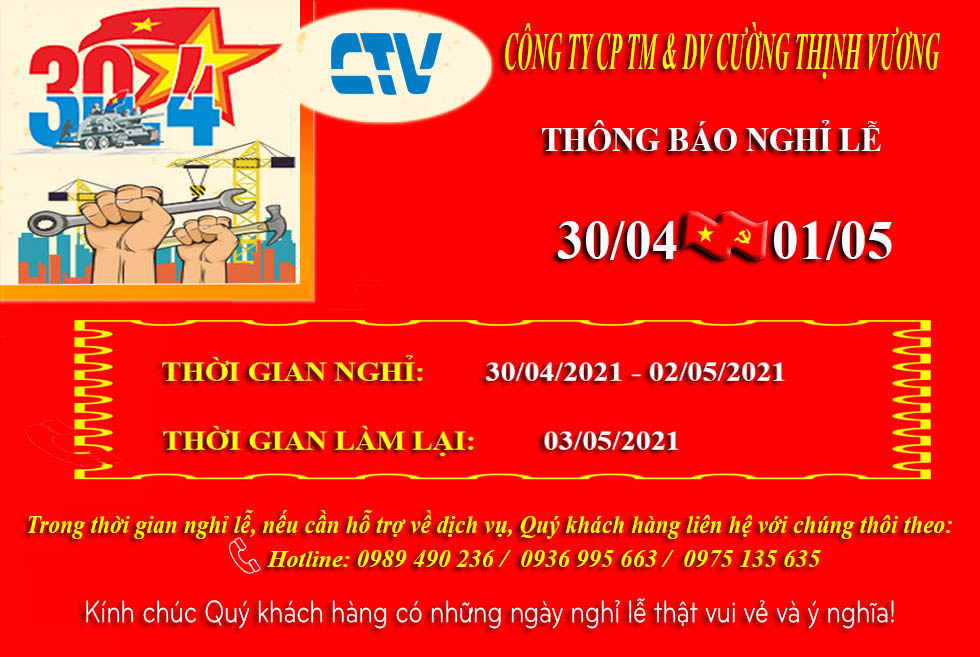 THÔNG BÁO LỊCH NGHỈ LỄ GIẢI PHÓNG MIỀN NAM 30/04  VÀ QUỐC TẾ LAO ĐỘNG 01/05